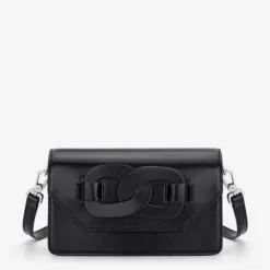 Trapezoidal shoulder bag with decorative clasp - SHO 0288 - Black
