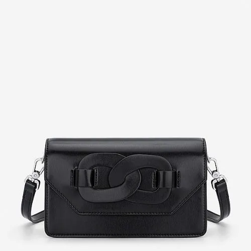 Trapezoidal shoulder bag with decorative clasp - SHO 0288 - Black