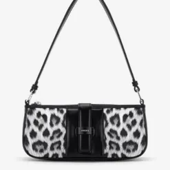 Trapezoidal shoulder bag with decorative clasp - SHO 0288 - Black