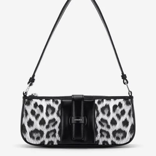 Trapezoidal shoulder bag with decorative clasp - SHO 0288 - Black
