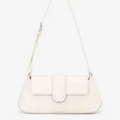 Trapezoidal shoulder bag with decorative clasp - SHO 0288 - Cream