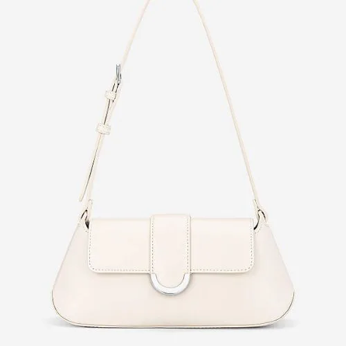 Trapezoidal shoulder bag with decorative clasp - SHO 0288 - Cream