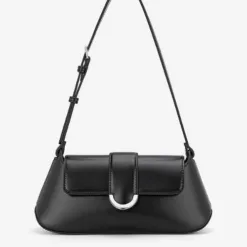 Trapezoidal shoulder bag with decorative clasp - SHO 0288 - Black