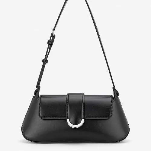 Trapezoidal shoulder bag with decorative clasp - SHO 0288 - Black